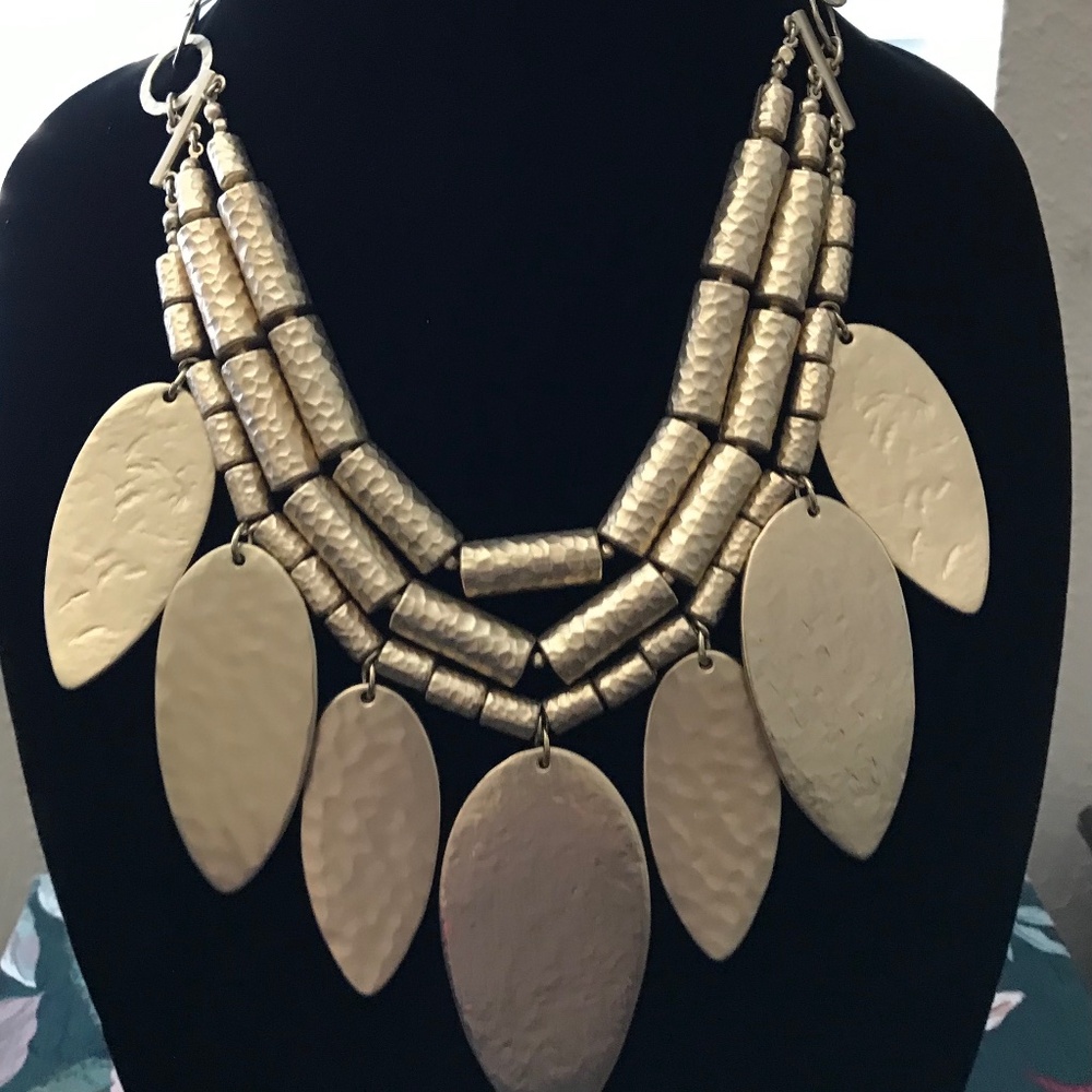 Chico's Bold Hammered Gold Tone Metal Necklace